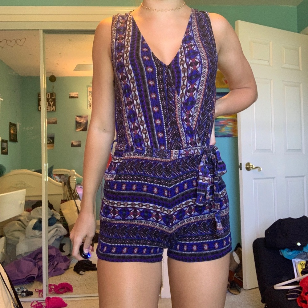 Forever 21 romper tribal print tie side multi